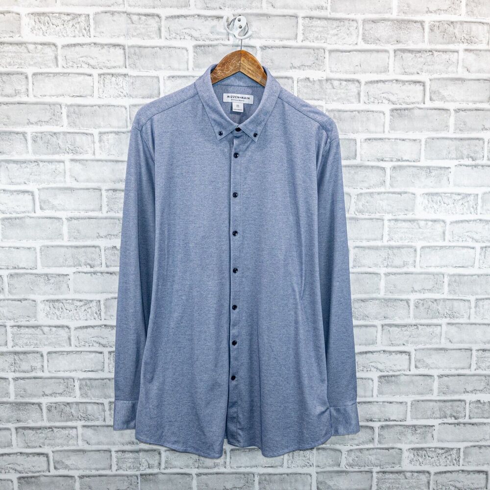 MIZZEN + MAIN Men's Trim fit Button Down Shirt Blue poly cotton Size 2XL